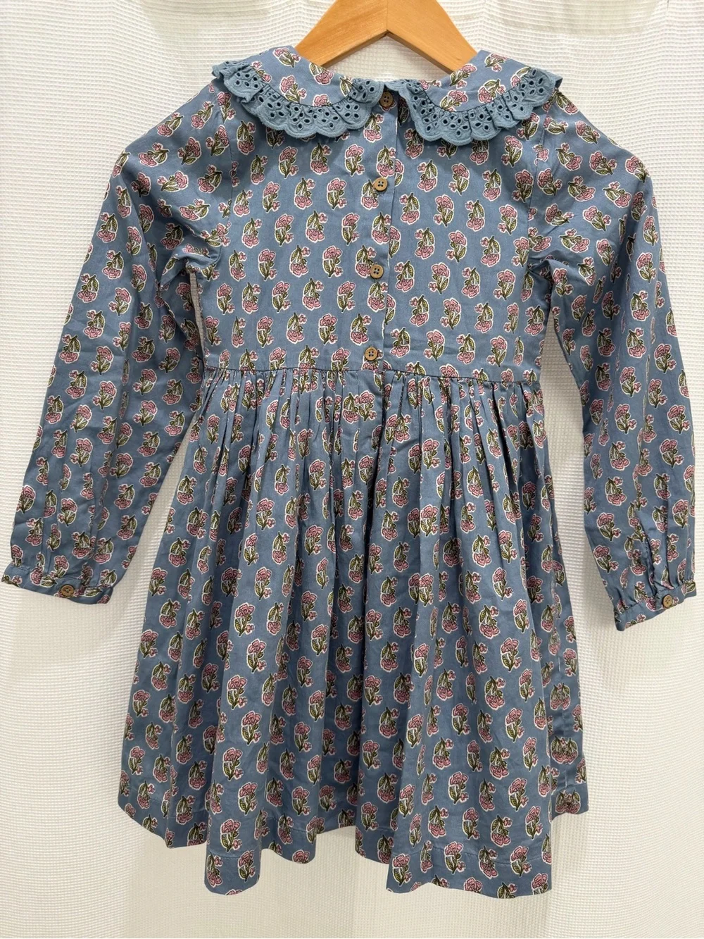 NEXT Girls' Blue Floral Smocked Long-Sleeve Dress